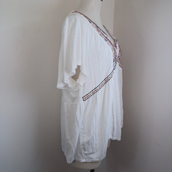 Knox Rose Blouse White Embroidered V Neck Short Sleeve Boho Popover Womens XXL - Picture 9 of 14